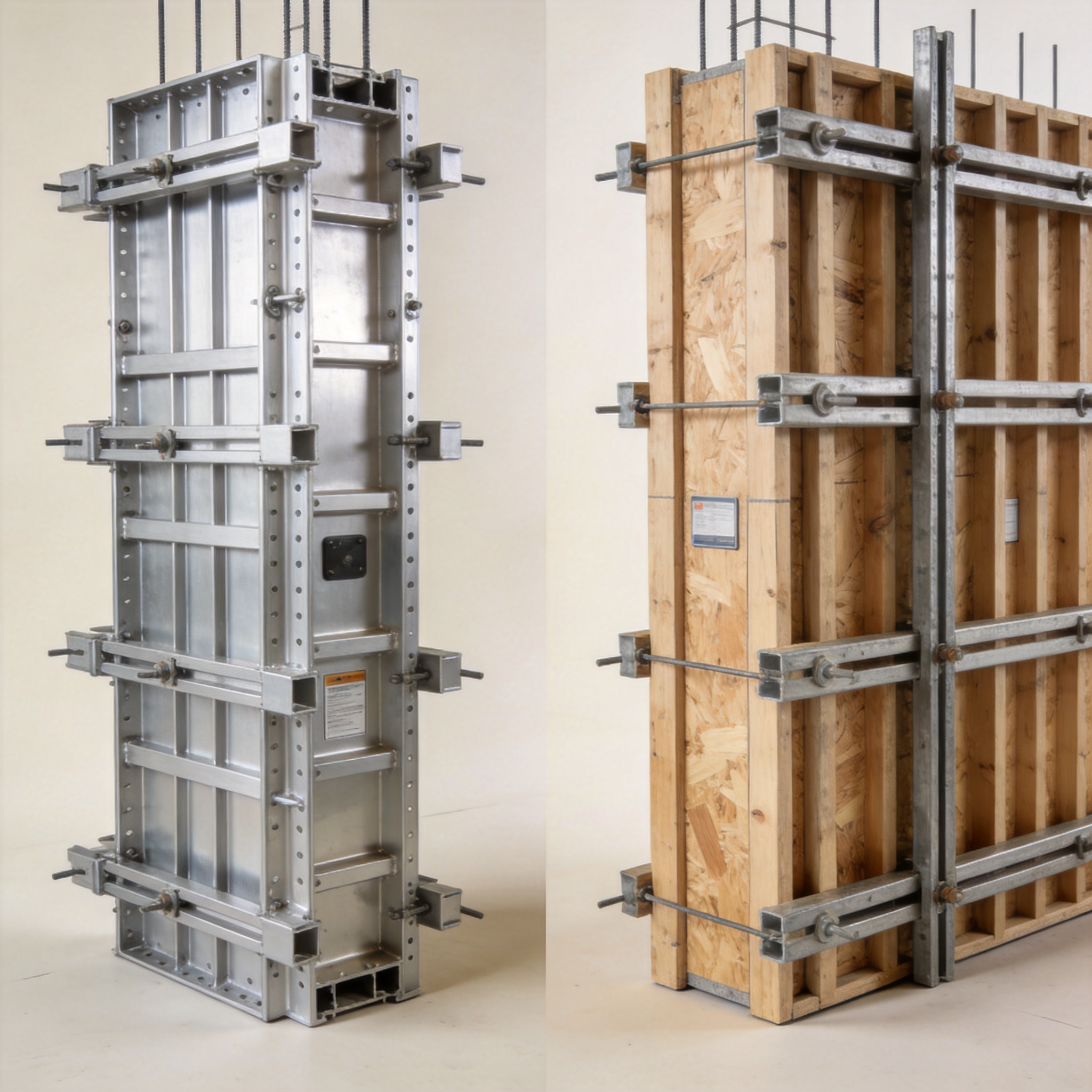 Aluminum and wood formwork comparison on construction site