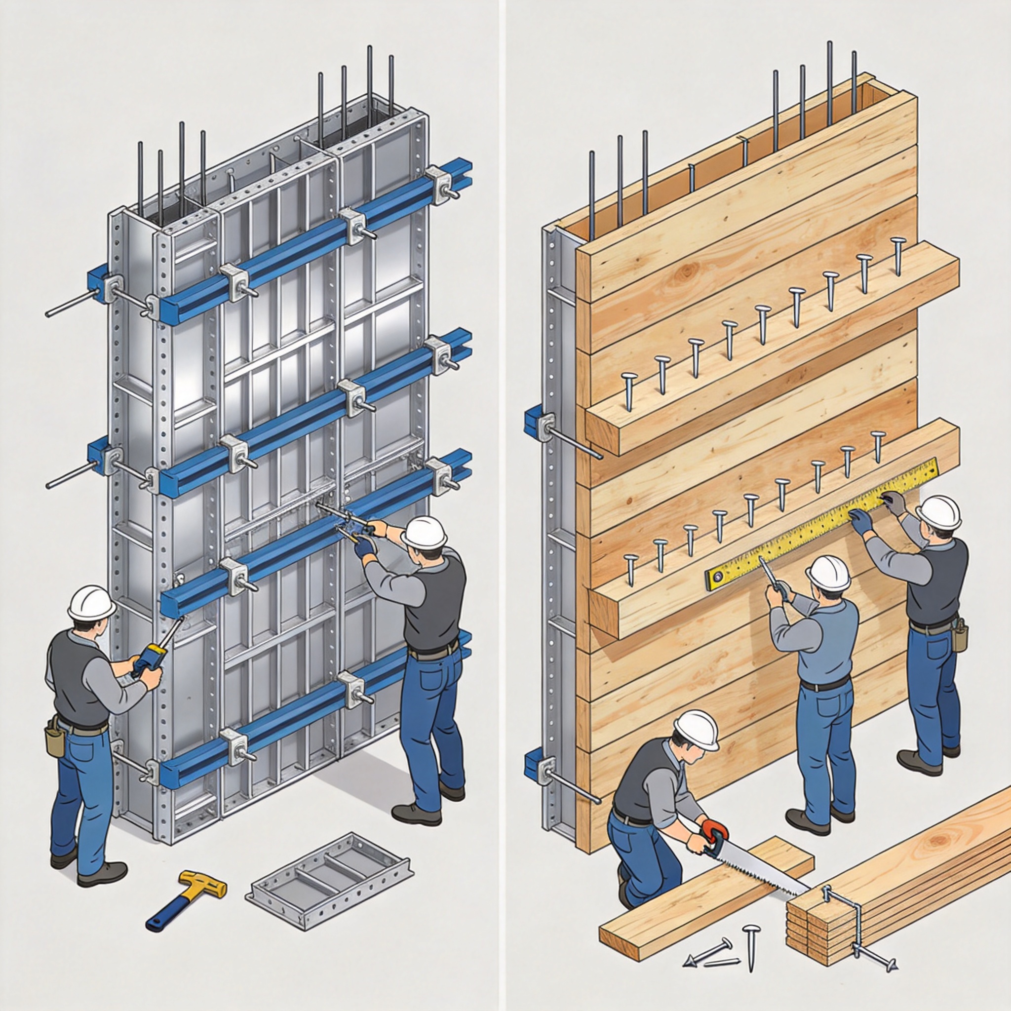 Cost comparison chart between aluminum and wood formwork