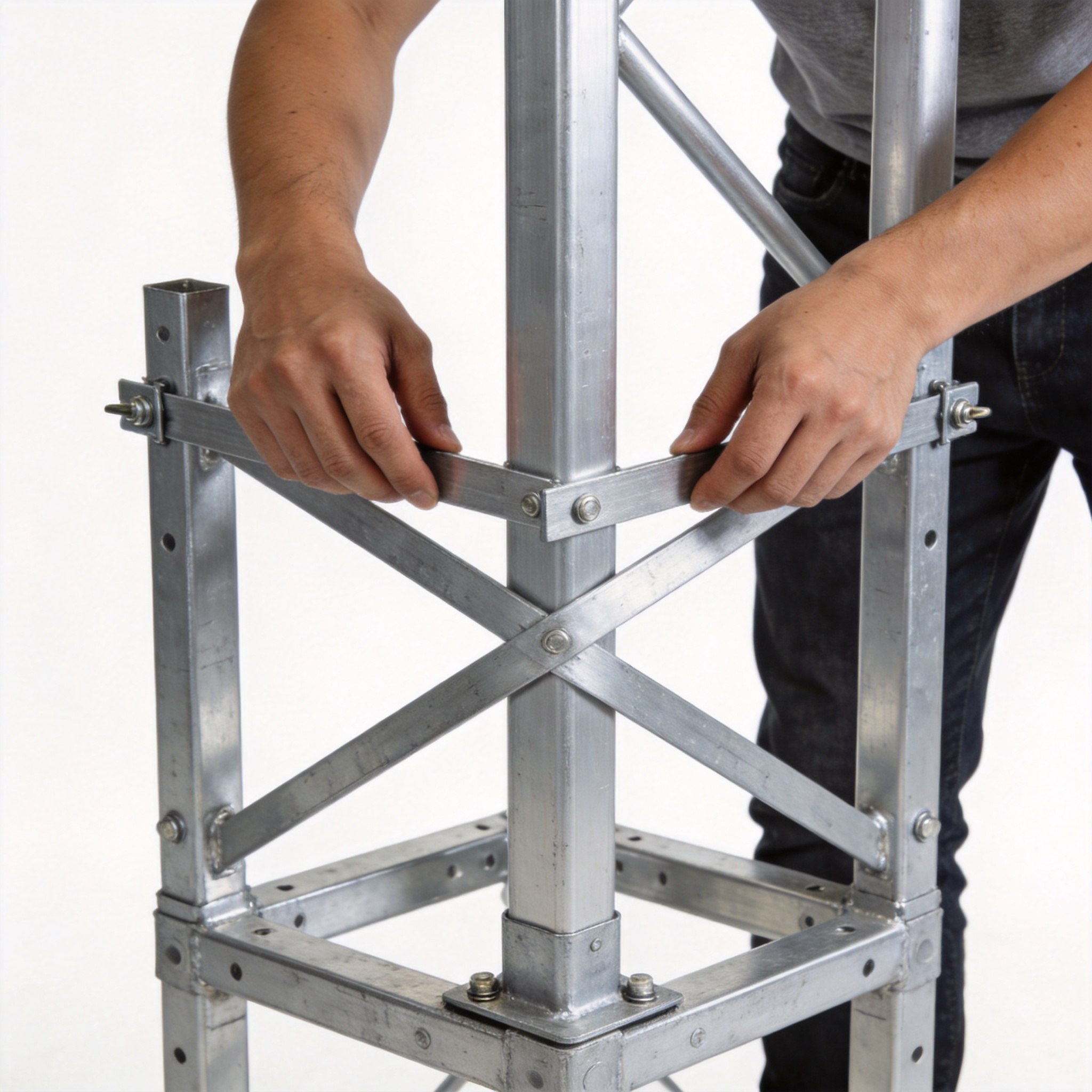Erecting vertical frames and cross braces for aluminum scaffold