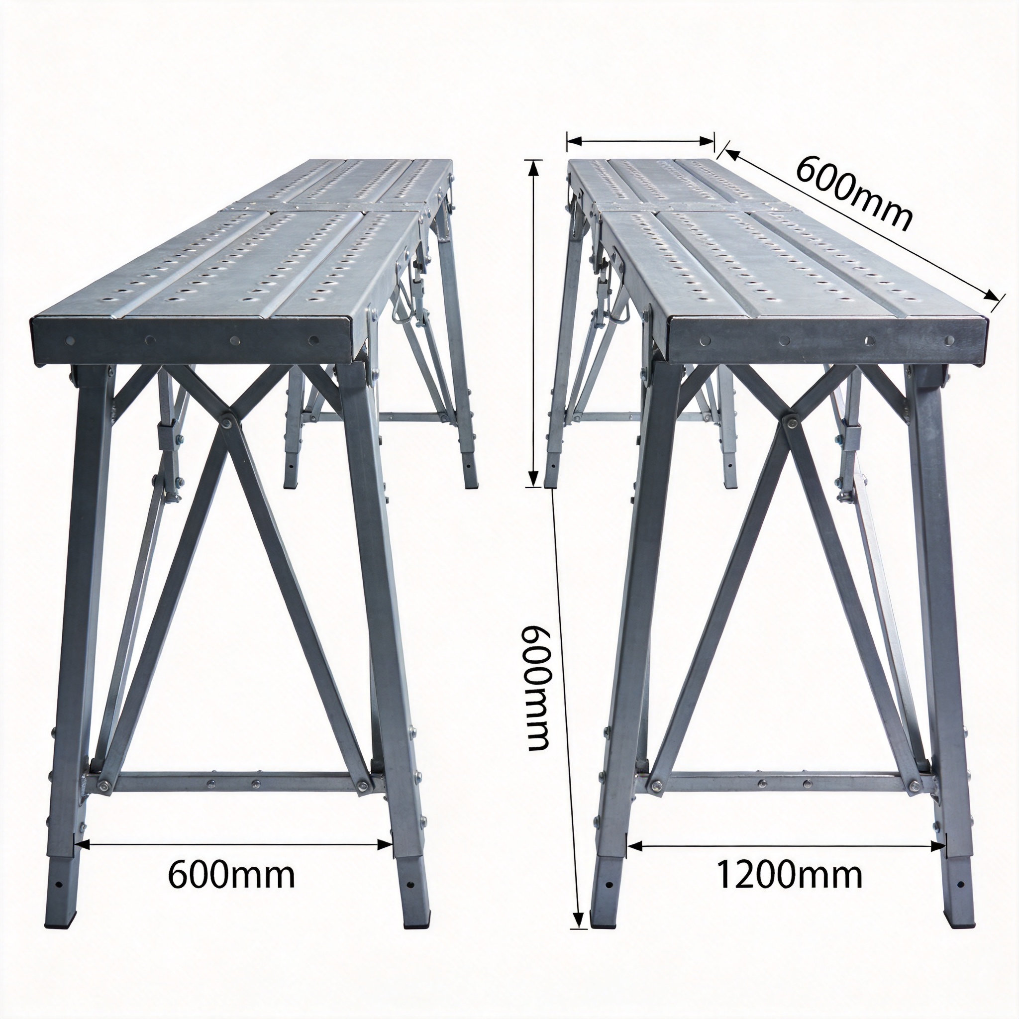 Detailed dimensions of 600mm and 1200mm aluminum tower platforms