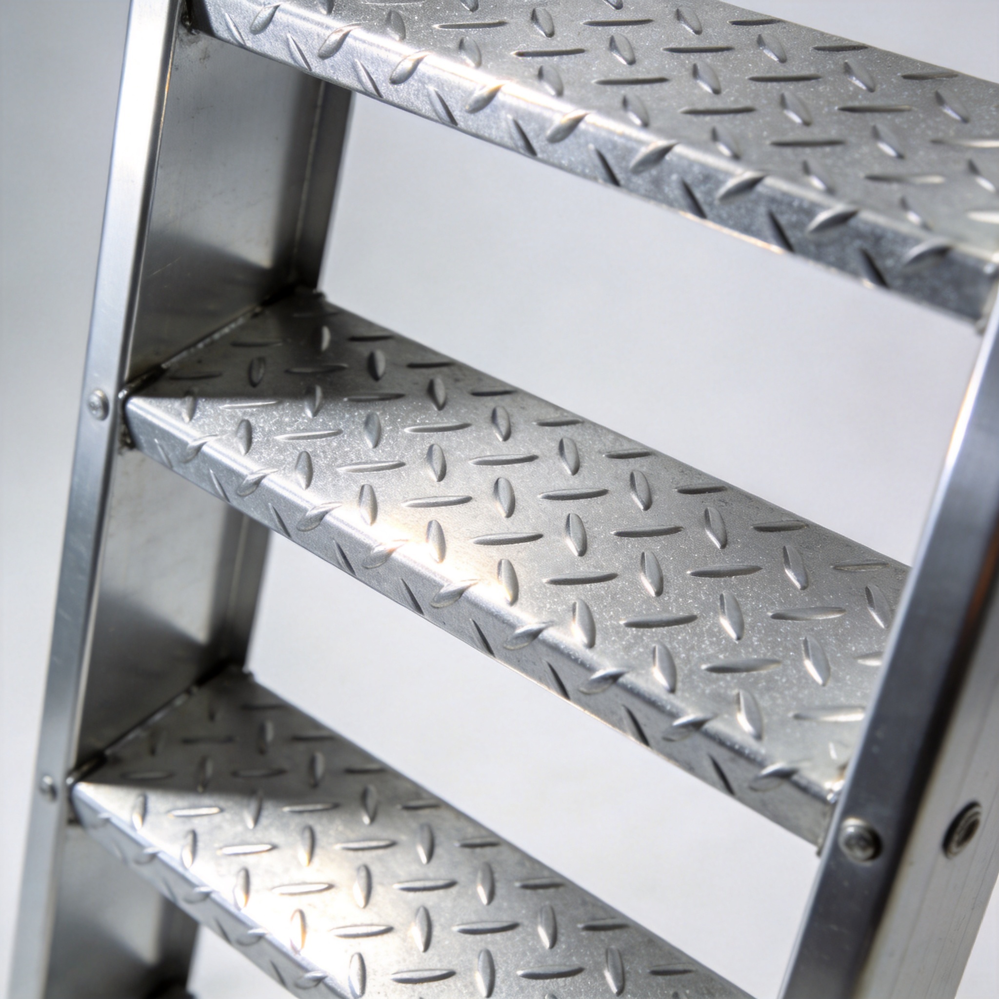 Close up of aluminum ladder rung with anti-slip tread grooves