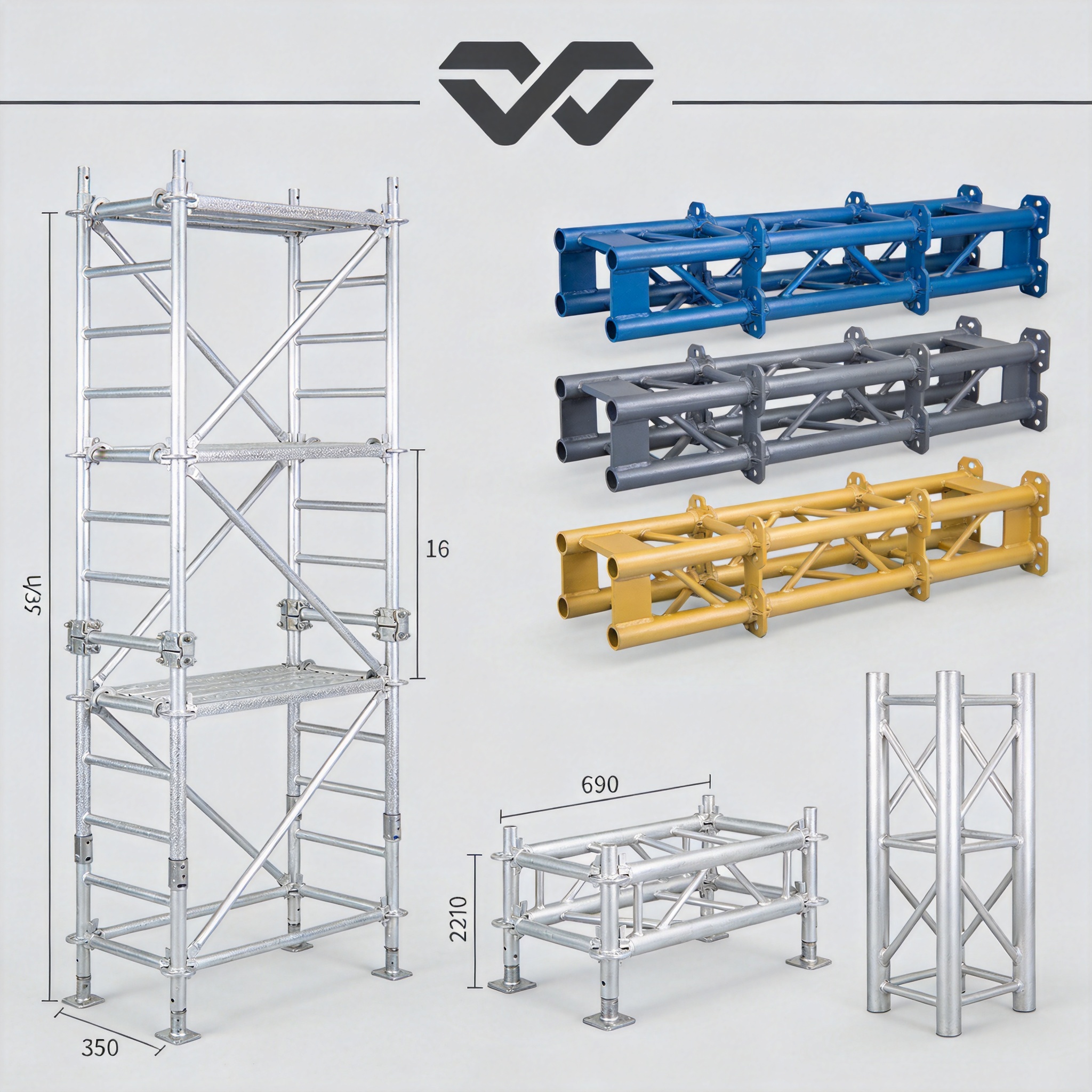 Custom aluminum scaffolding dimension diagram with labeled measurements