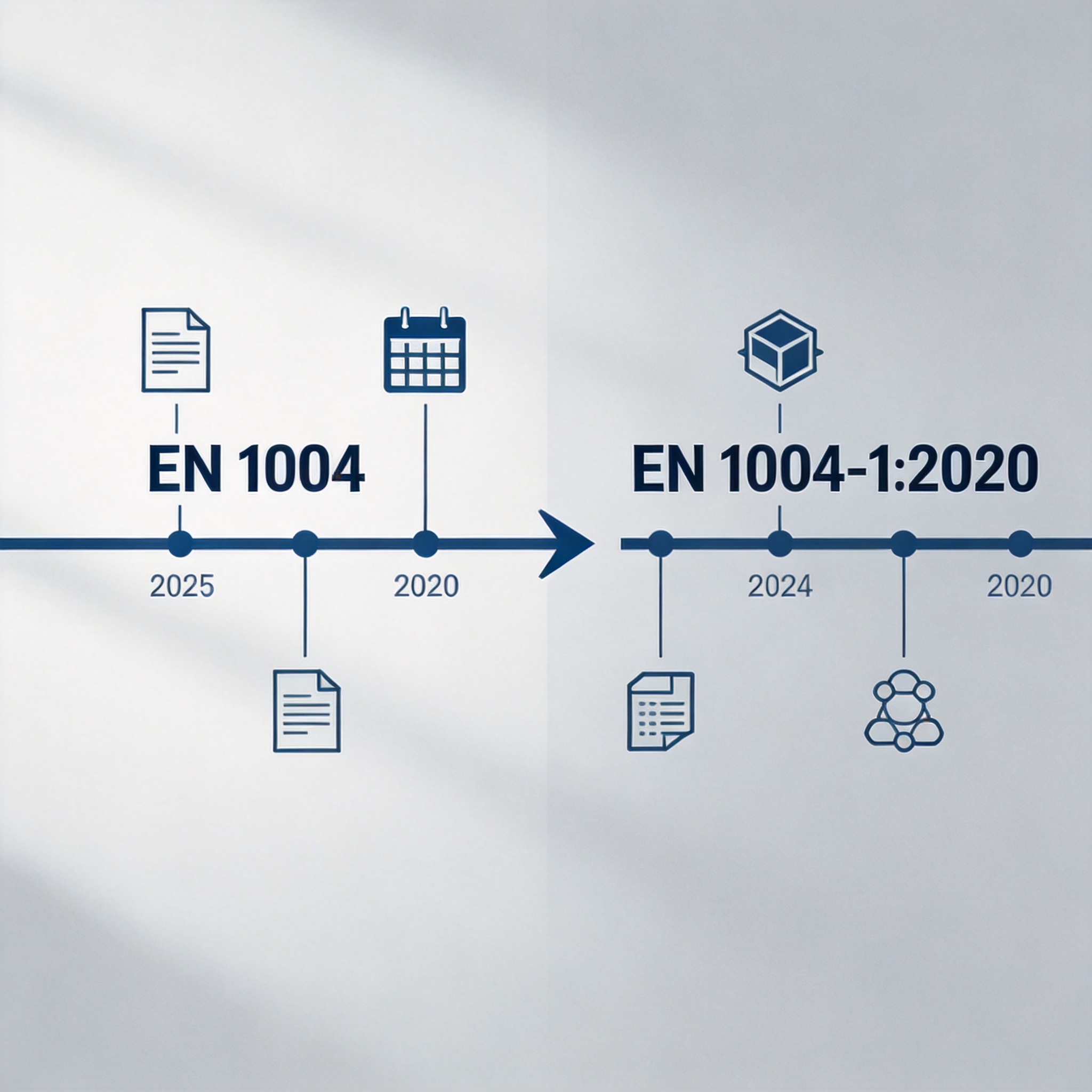Timeline comparing EN 1004 and EN 1004-1 publication dates