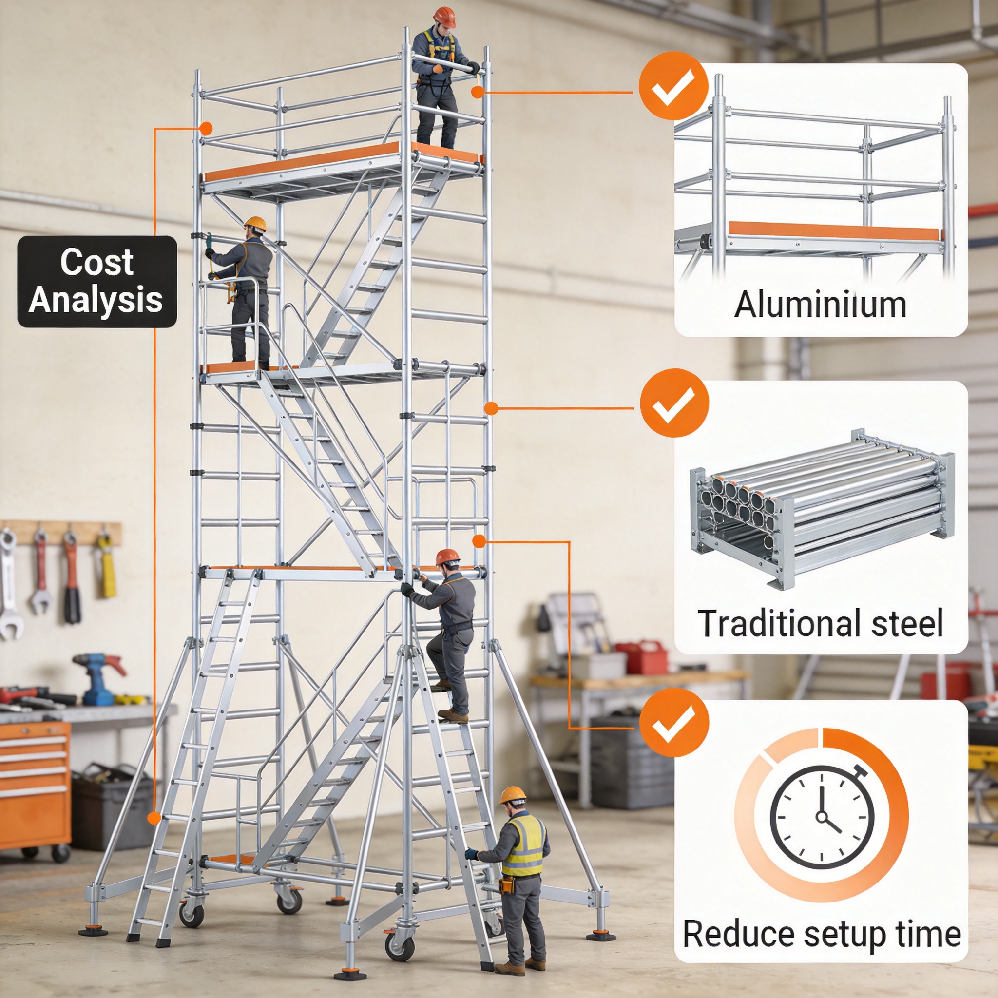 Cost and efficiency comparison data for aluminum scaffolding