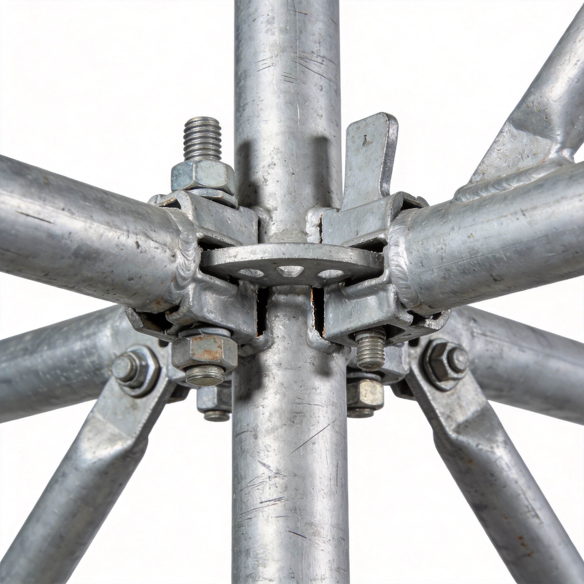 Close-up of loose aluminum scaffold coupler joint