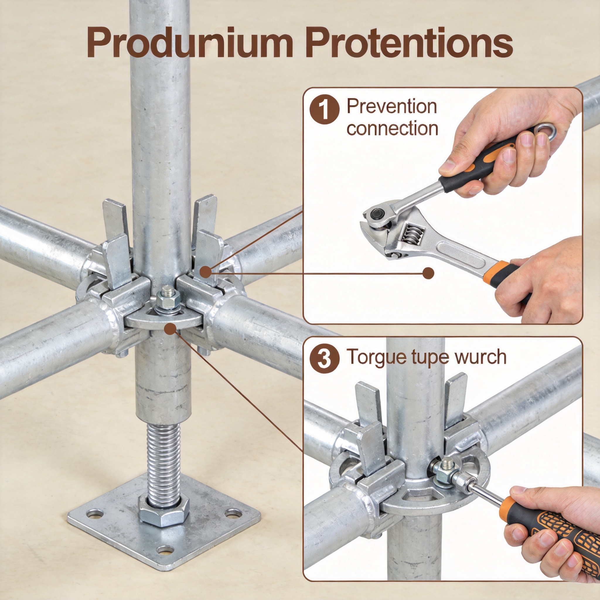 Worker correctly hammering wedge pin on aluminum scaffold